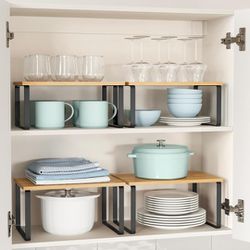 Cabinet Organizer Shelf, Set of 4 Kitchen Counter Shelves, Kitchen Storage, Spice Rack, Stackable