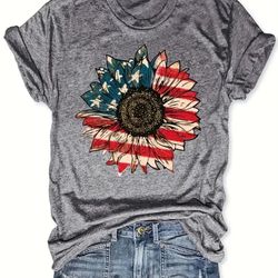 Women’s Patriotic American Flag Sunflower T-Shirt