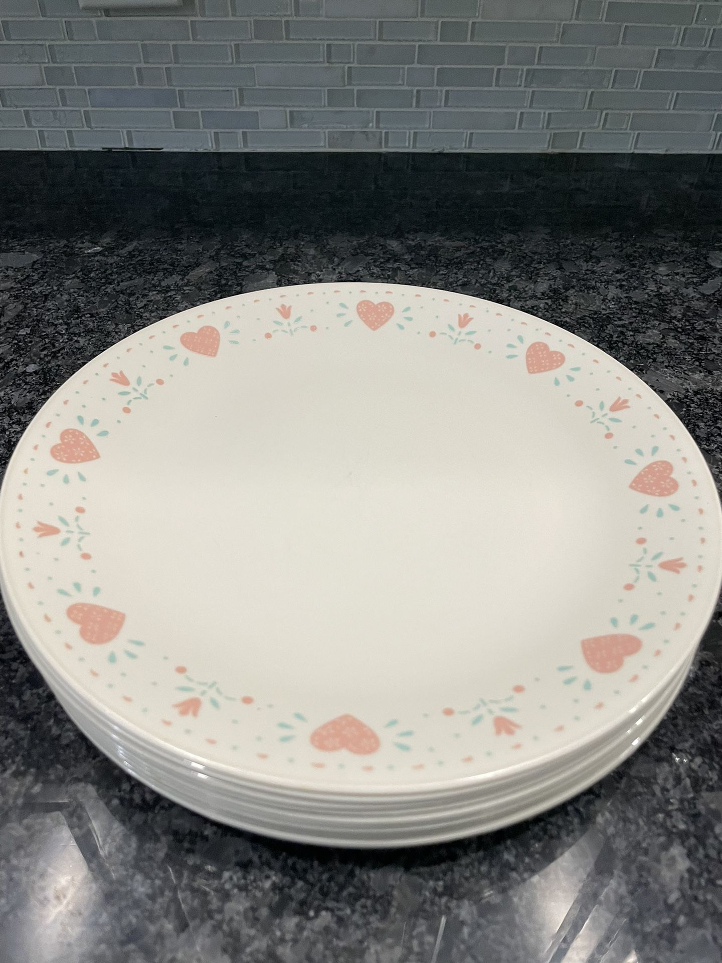 Corelle Forever Yours 10 1/4'' Dinner Plates Set Of 11 Sandstone Hearts