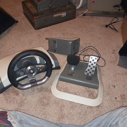 Microsoft Force Feed Back Steering Wheel And Pedals For Xbox 360