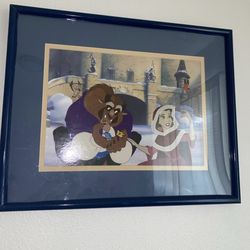 Disney Beauty and The Beast Lithographed Framed Artwork Scene