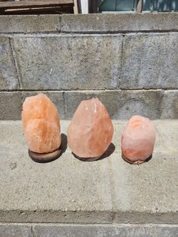 Set of 3 Himalayan Pink Salt Lamp Rocks with Wooden Bases 40 OBO