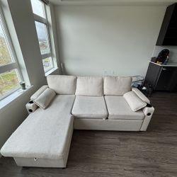 Modern Beige Sectional Sleeper Sofa w/ Storage + Cupholders – Clean – Delivery Available