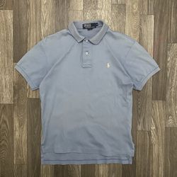 Vintage Polo Ralph Lauren Baby Blue & White Pony Logo Button Up