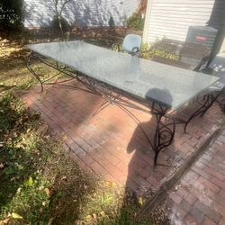 Elegant Outdoor Marble Patio Table with Wrought Iron Base