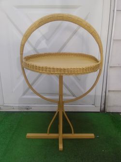 Wood & Wicker Folding Plant Stand / Table