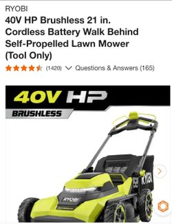 For Sale a new out the box Ryobi 40V HP Brushless 21in Cordless Battery Walk Behind Self Propelled Lawn Mower (Tool-only)  Model RY40LM01