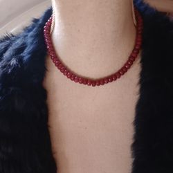 Ruby Faceted Natural Rondelle 5 mm Bead Necklace 15 Inches