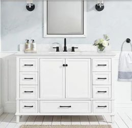 49 Inch White Vanity With Carara Marble Top