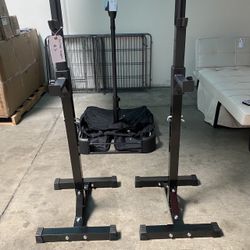 New pair of adjustable height 40”-60” portable dumbbell racks sturdy steel squat rack barbell