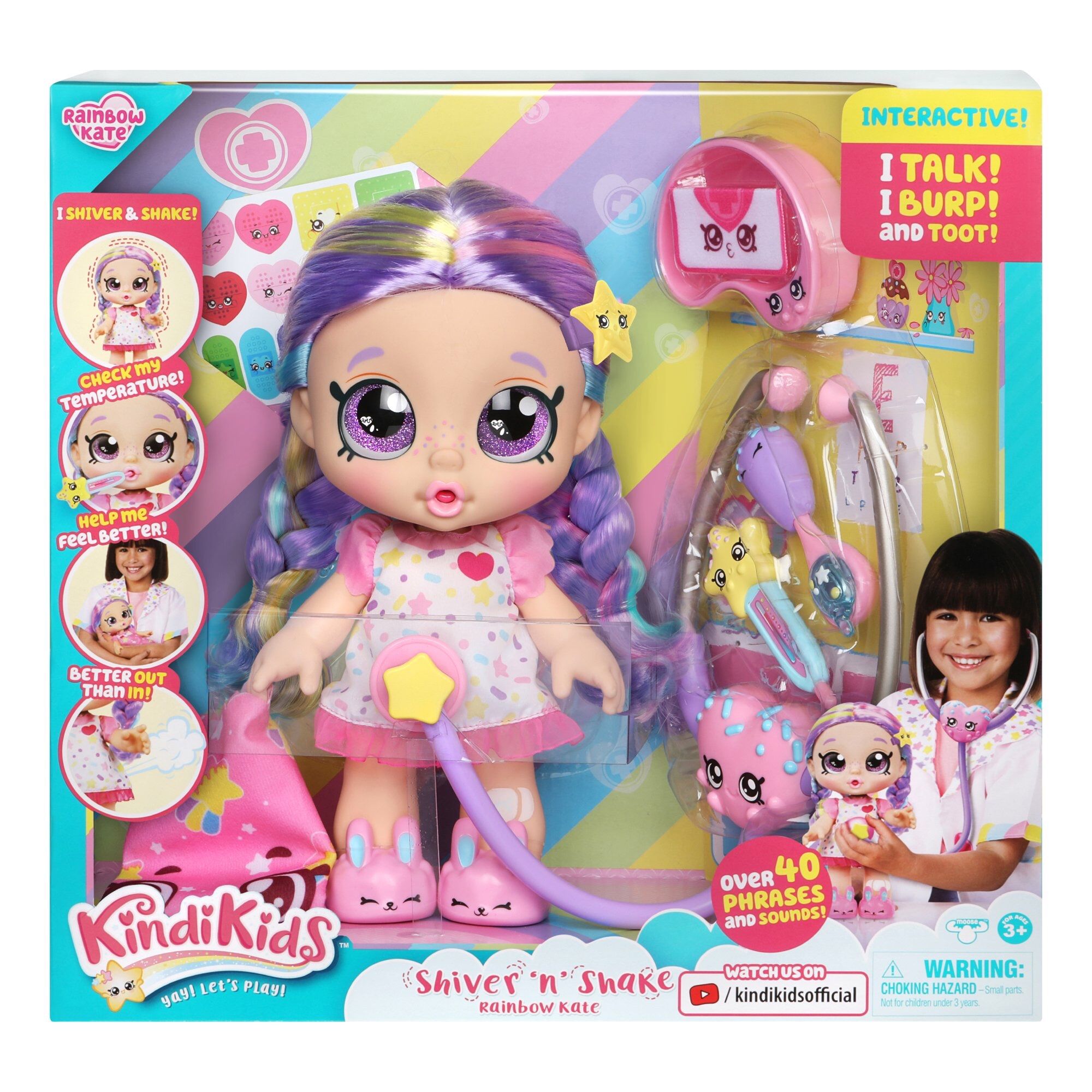 Kindi Kids Shiver Shake Rainbow Kate 10" Girl Pre-School Doll, 40+ Phrases & Sounds