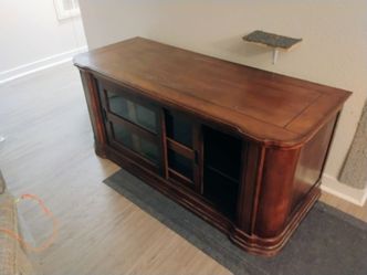 Wood TV Stand with Glass Sliding Doors