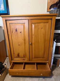 Pine Wood Armoire Cabinet with Drawer