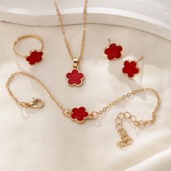 Non Tarnish Necklace, Bracelet, Earrings, Ring Set 