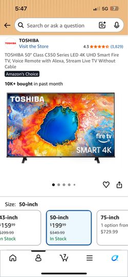 New 50” Toshiba Smart TV