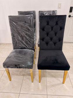 Black Velvet Tufted Dining Chairs Set of 4
