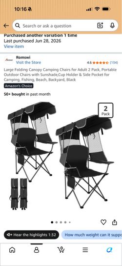 Canopy Camping/Soccer/Beach Chairs - 2 Pack