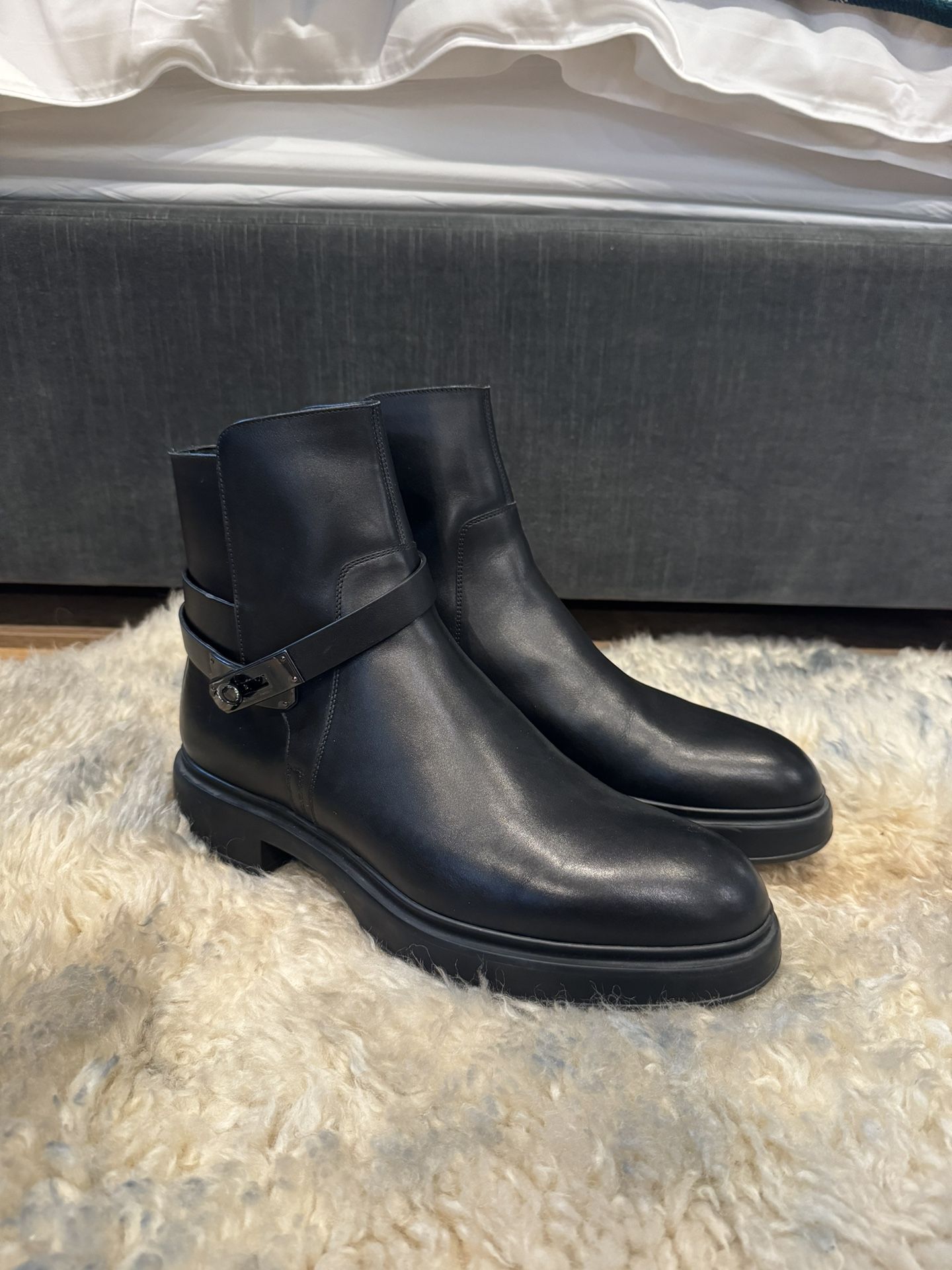 Black Hermes Veo Ankle Boot (Kelly Buckle)