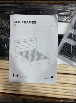 J323-Twin Size Bed Frame, Storage Headboard with Charging Station and LED Lights, Upholstered Bed with Heavy Duty Wood Slats, No Box Spring Needed, No
