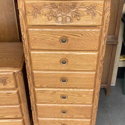 7 Drawer Solid Oak Highboy Lingerie Dresser Chest of Drawers 