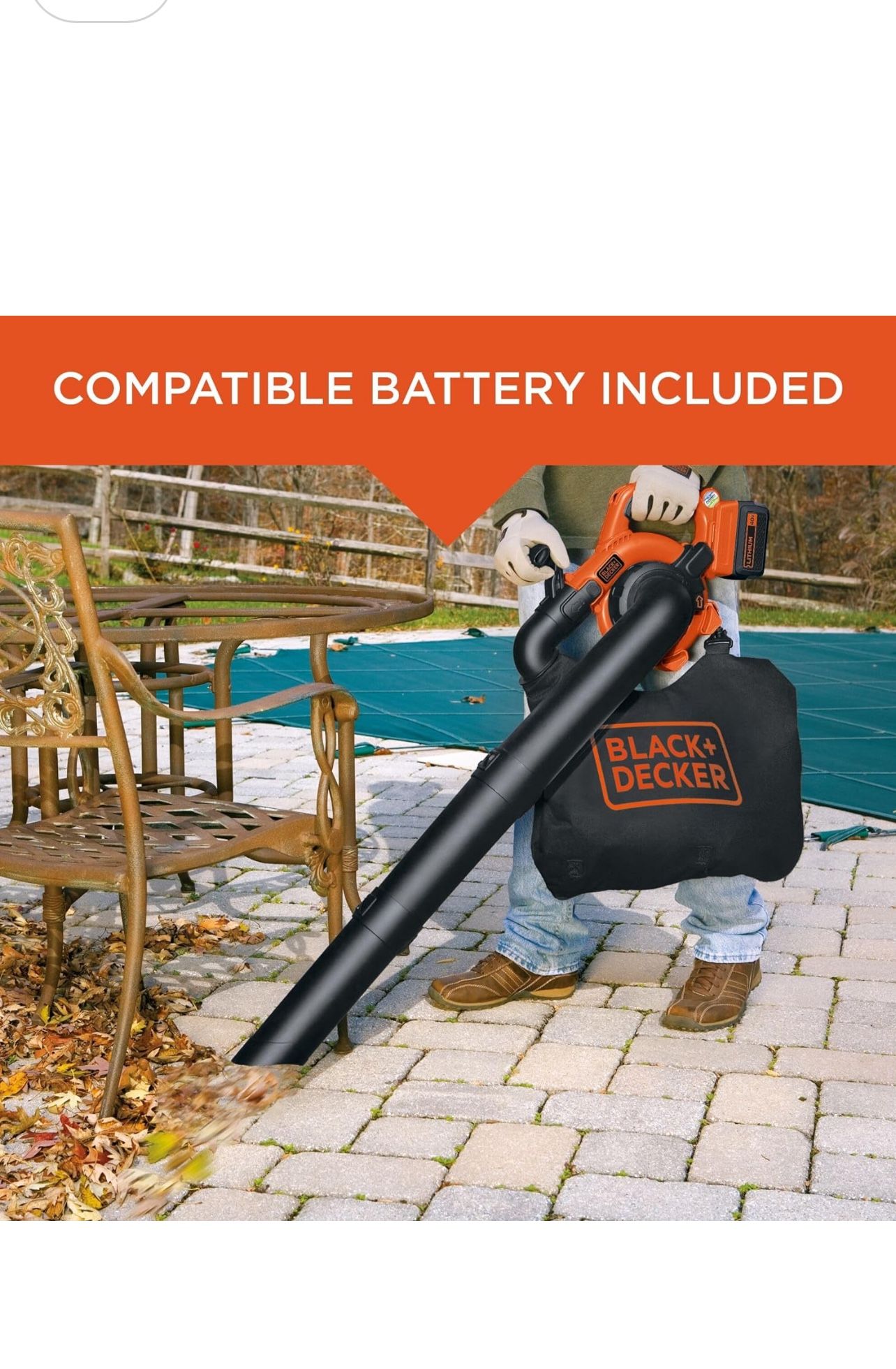 BLACK+DECKER 40V Cordless Leaf Blower Kit, 120 mph Air Speed, 6-Speed Dial, Built-In Scraper, With Collection Bag, Battery and Charger brand new