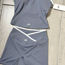 Gray Alo Set (Tank + Biker Shorts)- L