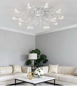 Crystal Ceiling Light Fixture,Silvery Semi Flush Mount Chandeliers,Crystal Leaf Ceiling Light, Chandeliers for Dining Room,Living Room,Bedroom