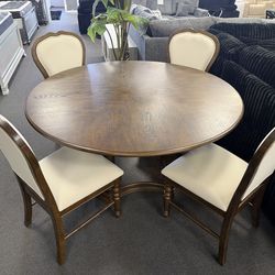 5PC Brown Round Dining Table Set