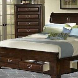 Cherrywood King Bed With 6 Side Drawers