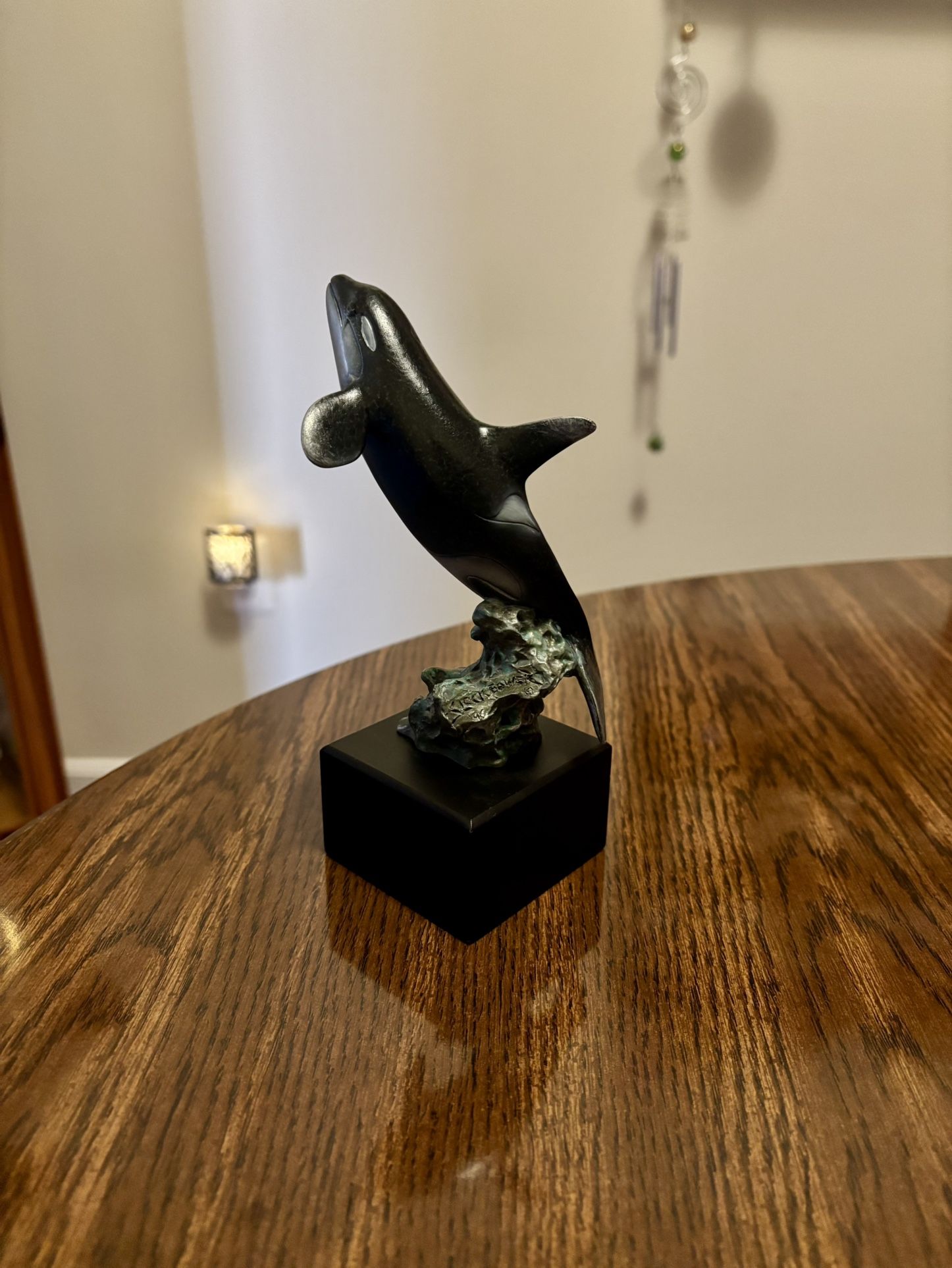 Orca Sculpture Signed Troubled Waters Mill Creek Studios Artist Joe Slockbower