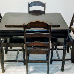 Antique Expendable Dinette Table W/ All Wood Chairs