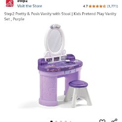 Step2 Pretty & Posh Vanity with Stool | Kids Pretend Play Vanity Set, Purple