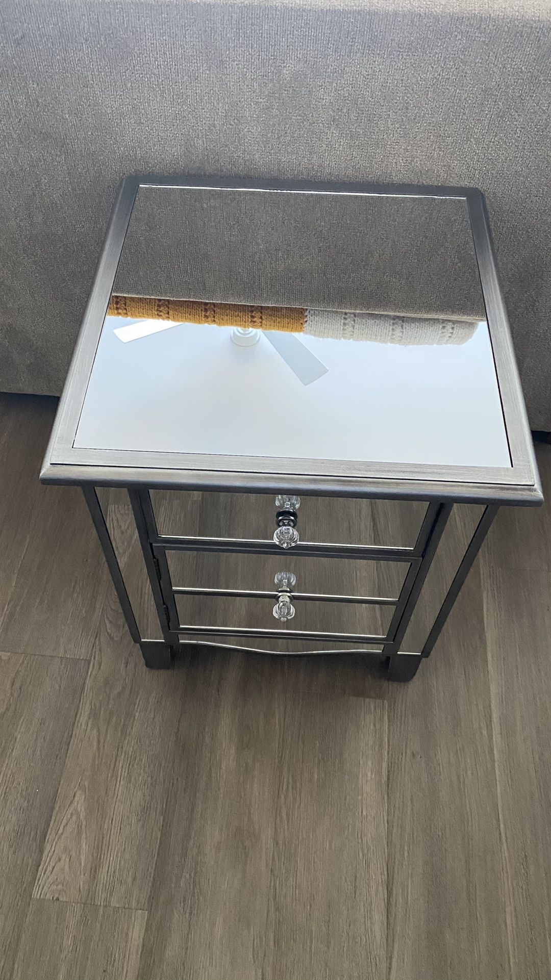A Silver And Glass Night Stand With A Drawer And Cabinet- Like New