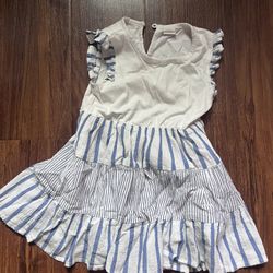 Girls White/ Blue Stripe Dress 2T