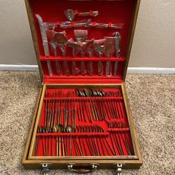 Rare Vintage VU Solid Nickel Bronze Thailand Dinner Set 144 PCS. King Design 