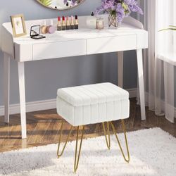 Greentell Vanity Stool Chairs Faux Fur With Storage