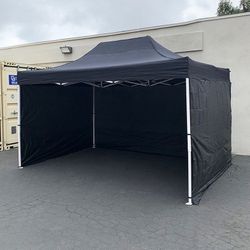 (New in Box) $180 Heavy-Duty 10x15 ft with (3 Sidewalls) EZ Popup Canopy Outdoor Gazebo, Carry Bag (Black, White)