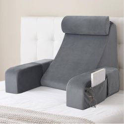 ENITYA Back Pillow for Bed Sitting Up,Reading Pillow with Armrests & Big Pockets for Adults,Upright Pillow for Resting,Watching TV,Nursing,Recovery,Ga