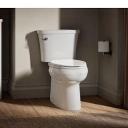 Gleam 12 in. Rough In 2-Piece 1.28 GFP Single Flush Elongated Chair Height Toilet in White with Soft Close Seat