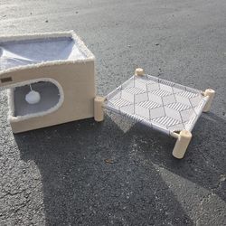 2 CAT BEDS. SMALL $5 LARGER WITH TOY $10