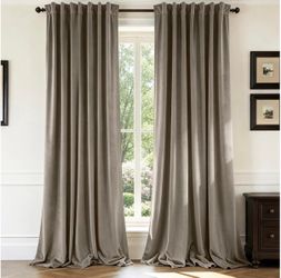 taupe velvet curtains 52”W x 108”L