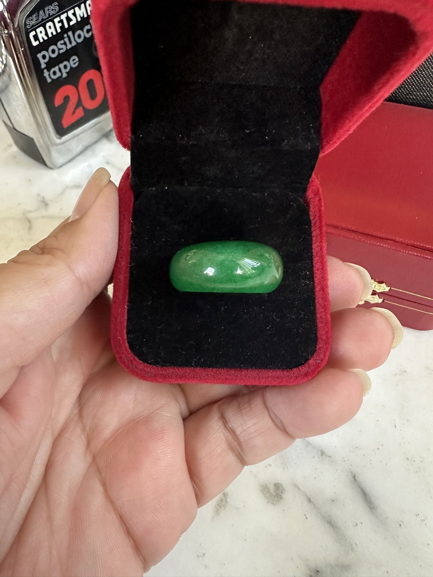 Dark Green Genuine Jade Ring , Will Fit 7.5 Very Nice And Solid - Good Luck And Fortune .