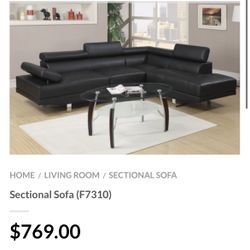 Black Faux Leather Sectional Sofa 