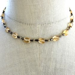 Sterling Silver Citrine & Quartz Beaded  choker Necklace