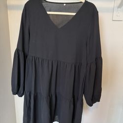 Black Long Sleeve Ruffle Dress