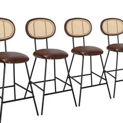 Scurrty Rattan Bar Stool, Set of 4, Brown