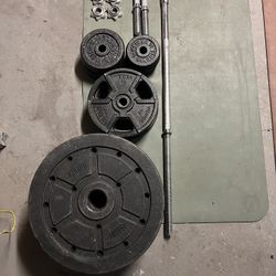 1” Weights, Barbell, Dumbbells. 170lbs in weights.