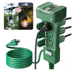 DEWENWILS Outdoor Power Stake Timer with Photocell, 6 Grounded Outlets, 6 ft. Cord, Dusk to Daw