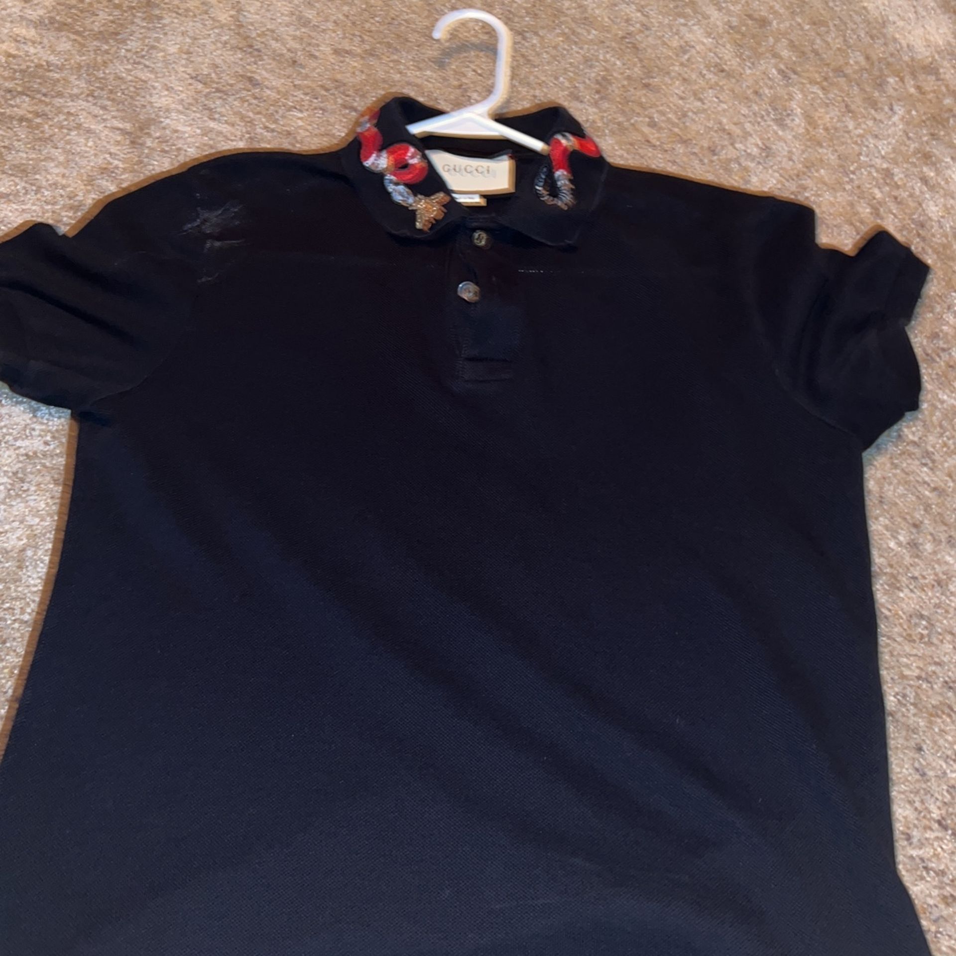 KIDS L Gucci King Snake Embroidered Polo Black Shirt Kids L RARE