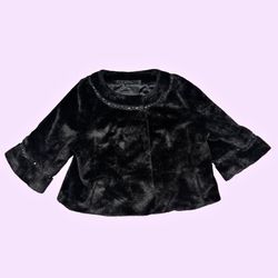 Terry Lewis Classic Luxuries Black Faux Fur Jacket Rhinestone Trim - Size 2X
